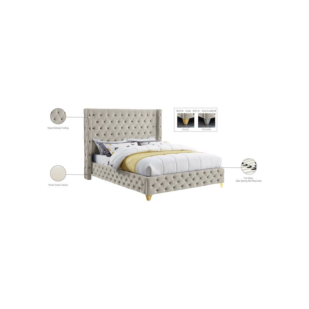 Savan Cream Velvet King Bed