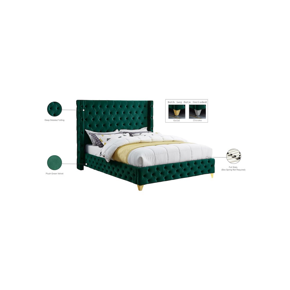 Savan Green Velvet King Bed