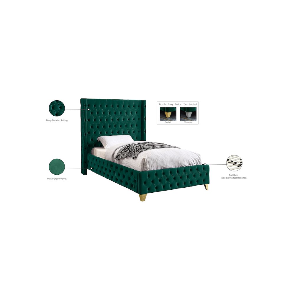 Savan Green Velvet Twin Bed