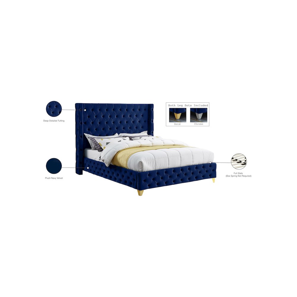 Savan Navy Velvet King Bed