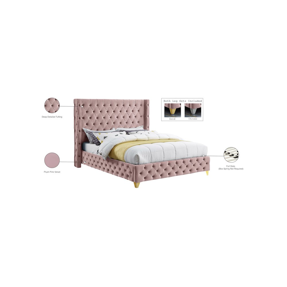 Savan Pink Velvet King Bed