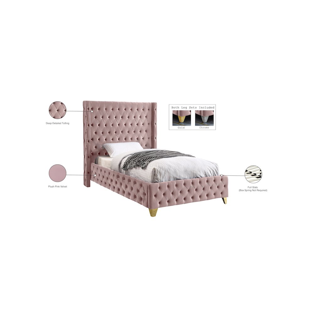 Savan Pink Velvet Twin Bed
