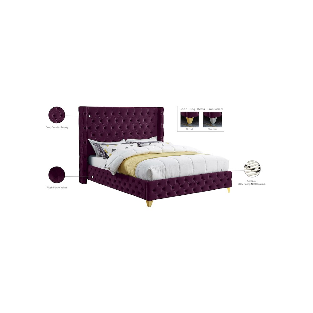 Savan Purple Velvet Full Bed