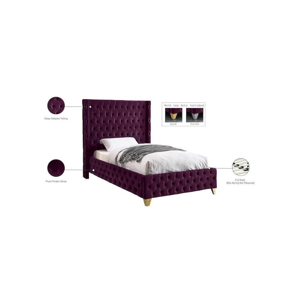 Savan Purple Velvet Twin Bed