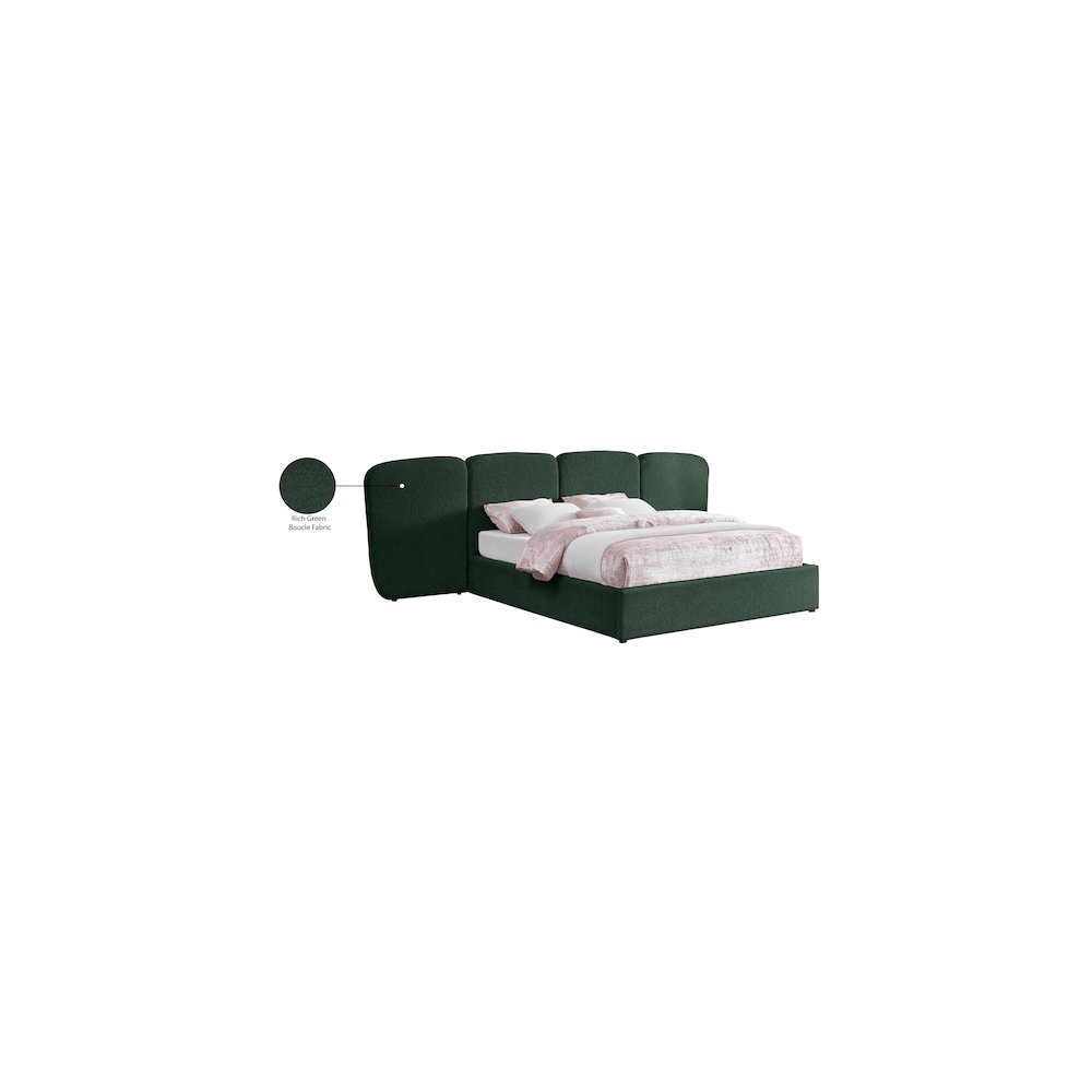 Shiloh Green Green Boucle Fabric Queen Bed