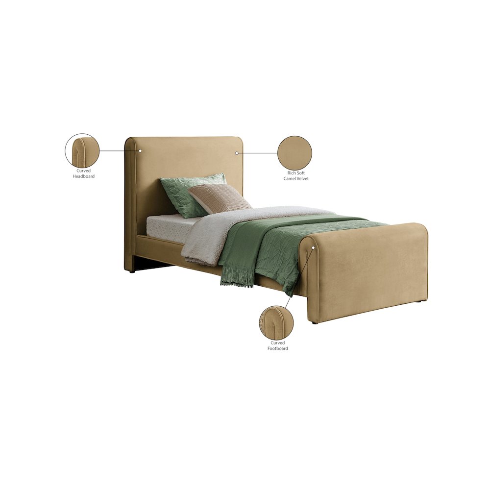 Sloan Camel Velvet Twin Bed