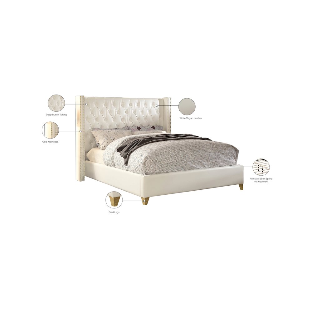 Soho White Vegan Leather Queen Bed