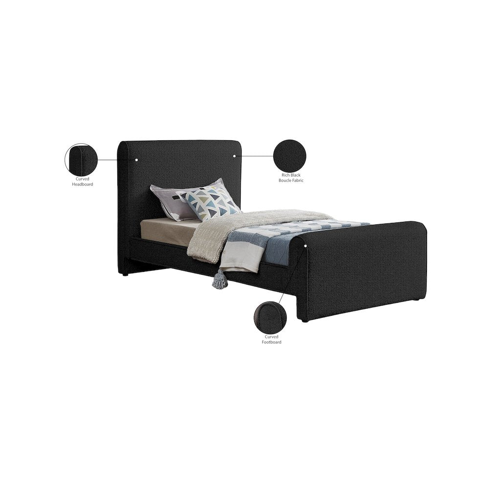 Stylus Black Boucle Fabric Twin Bed