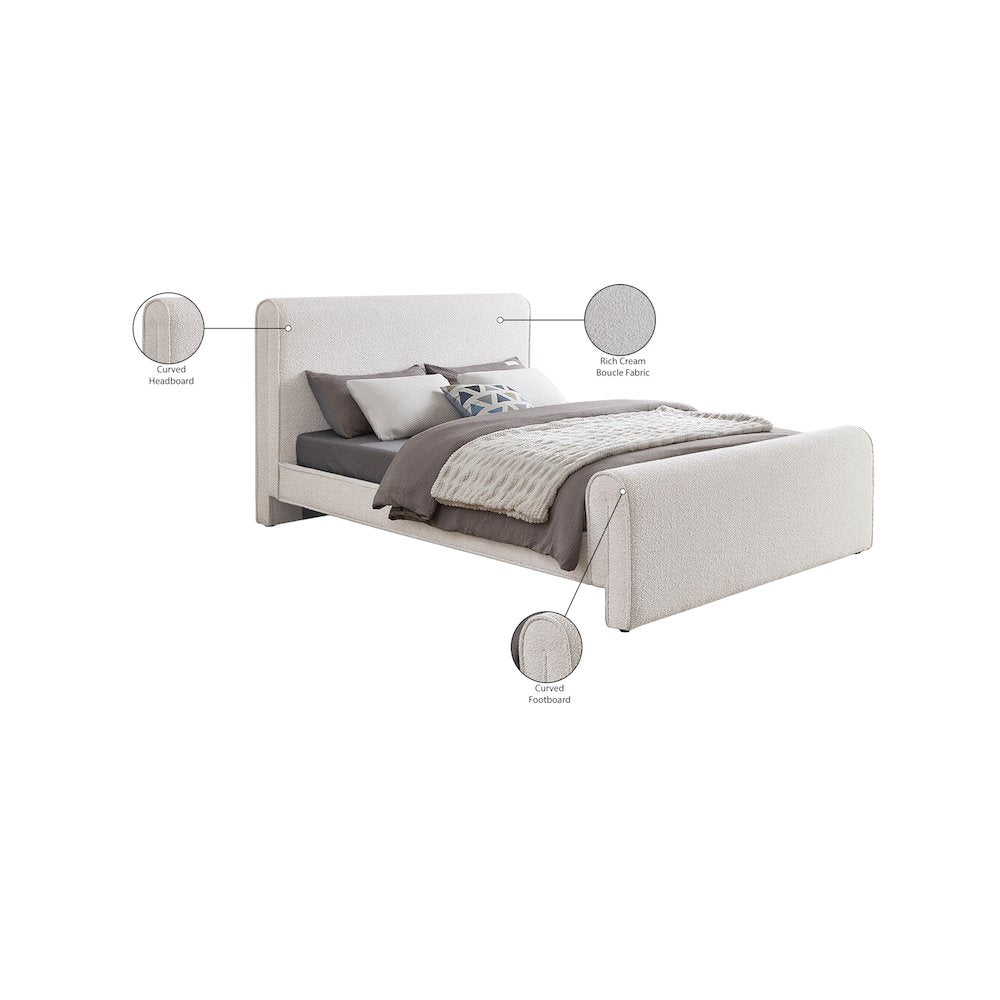 Stylus Cream Boucle Fabric Queen Bed