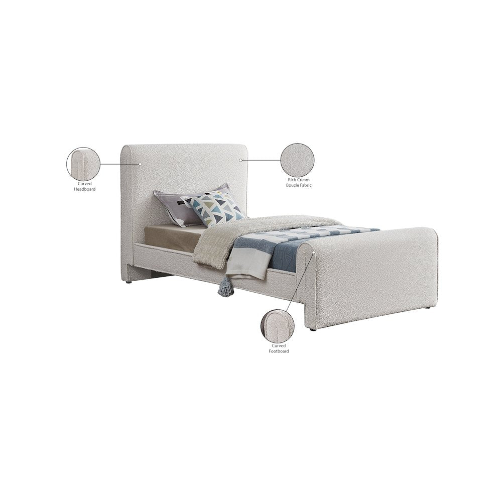 Stylus Cream Boucle Fabric Twin Bed