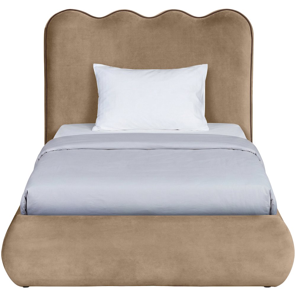 Tempo Beige Velvet Upholstered Twin Bed