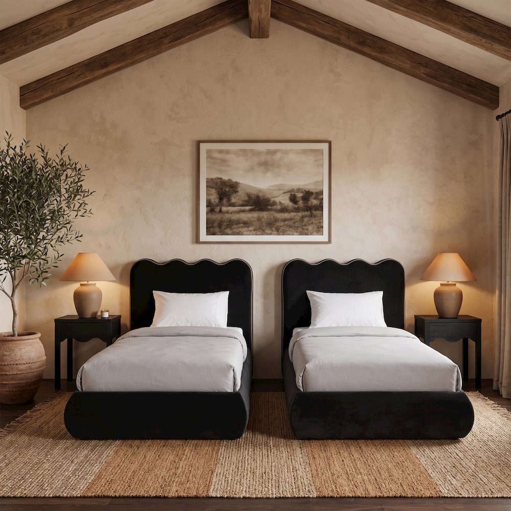 Tempo Black Velvet Upholstered Twin Bed