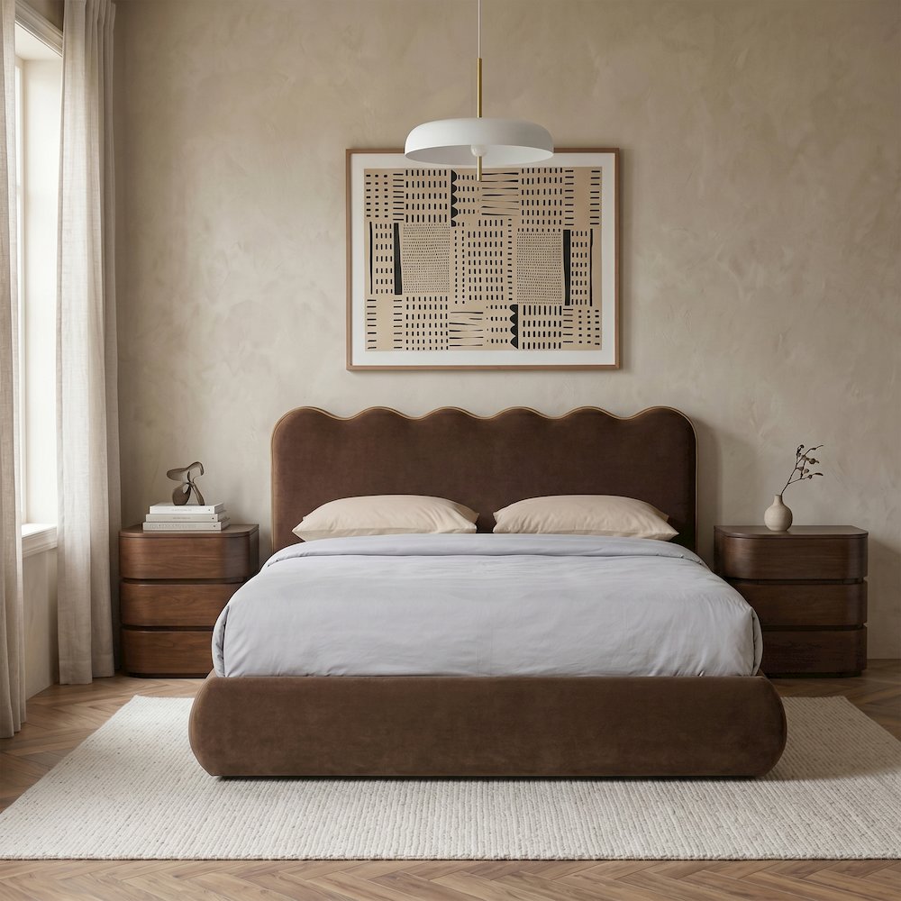 Tempo Brown Velvet Upholstered Full Bed