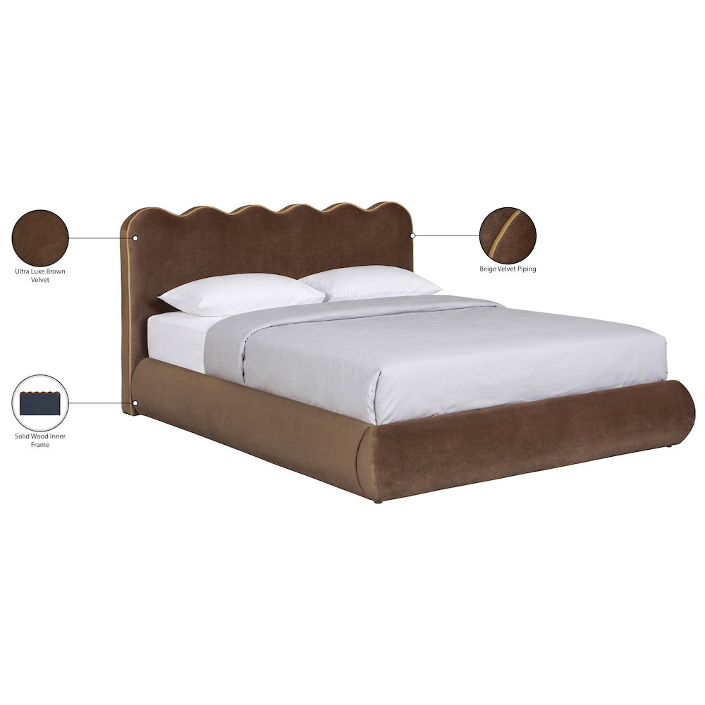 Tempo Brown Velvet Upholstered Queen Bed