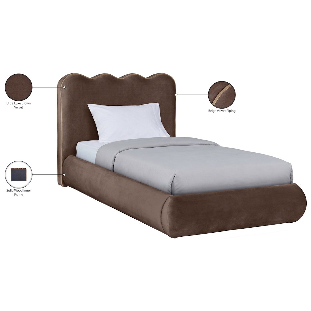 Tempo Brown Velvet Upholstered Twin Bed