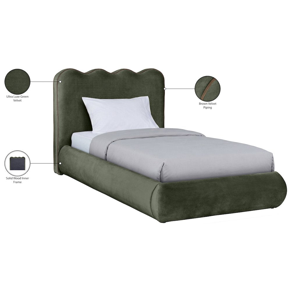 Tempo Green Velvet Upholstered Twin Bed