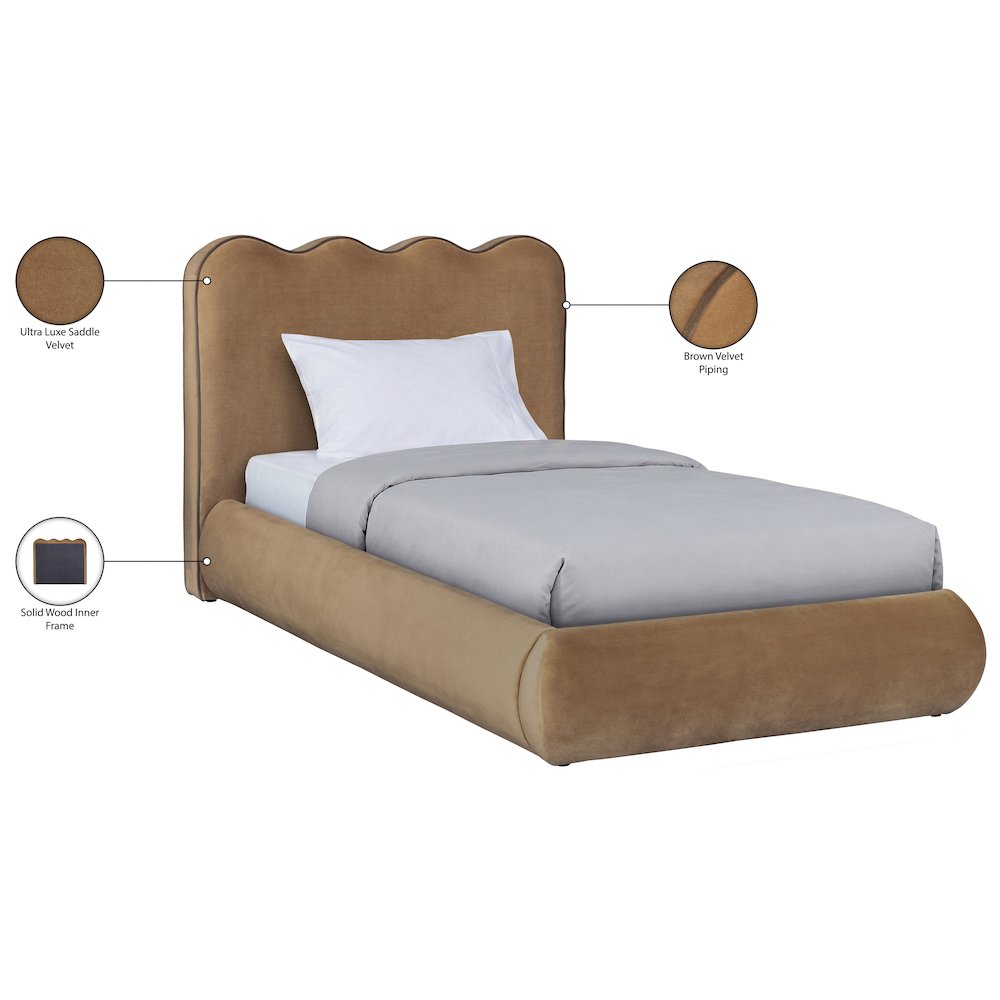 Tempo Saddle Velvet Upholstered Twin Bed