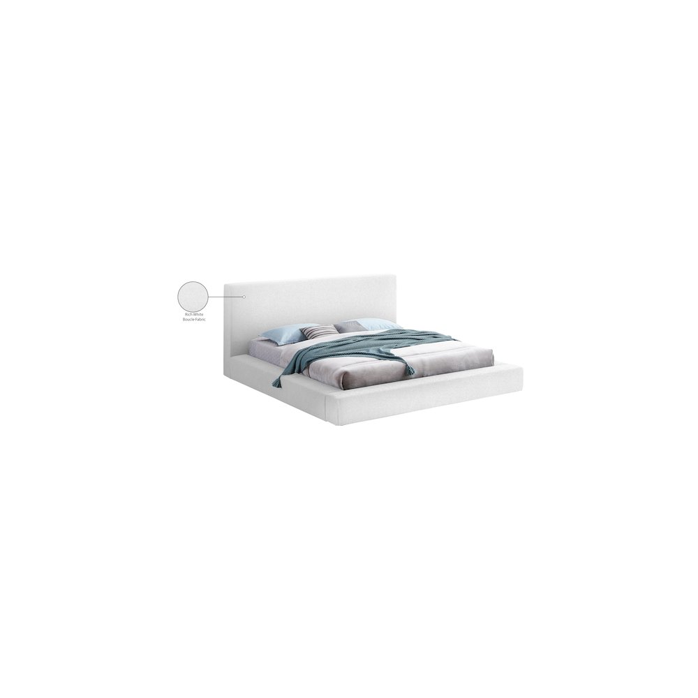 Terra White Boucle Fabric Queen Bed