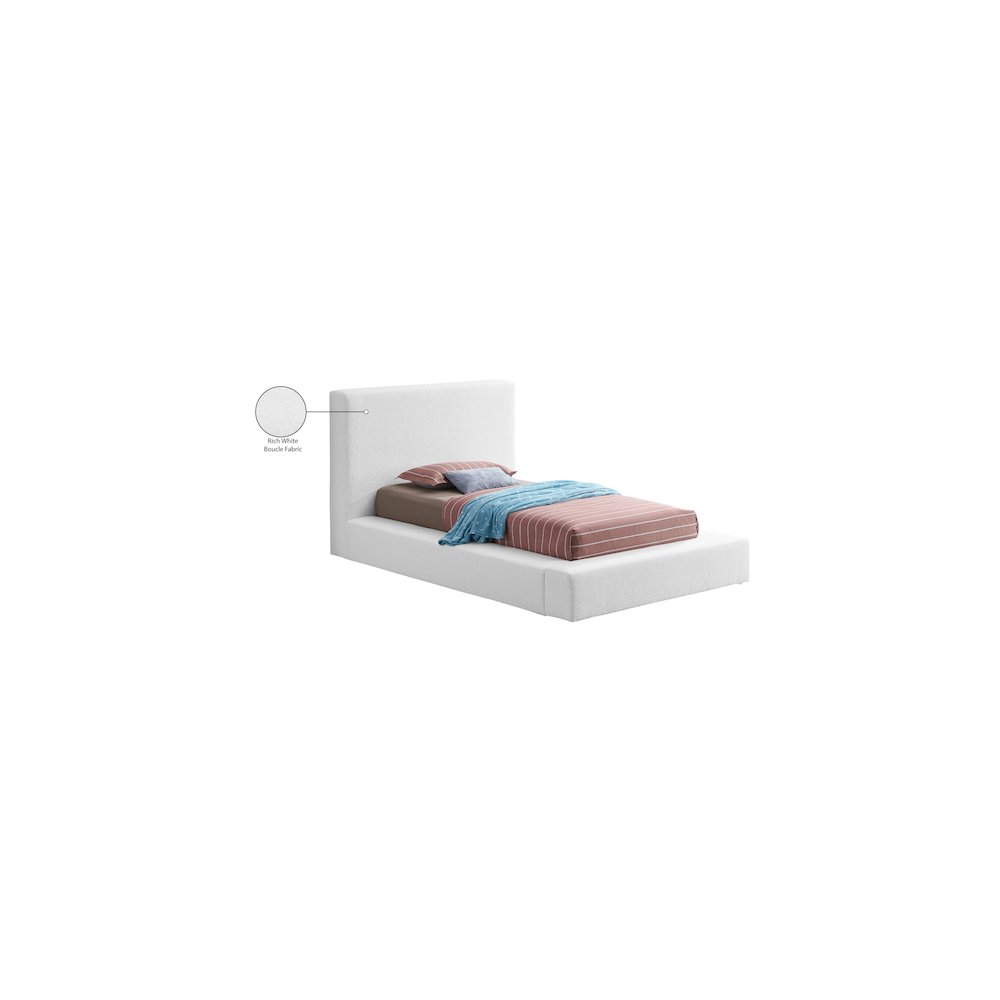 Terra White Boucle Fabric Twin Bed