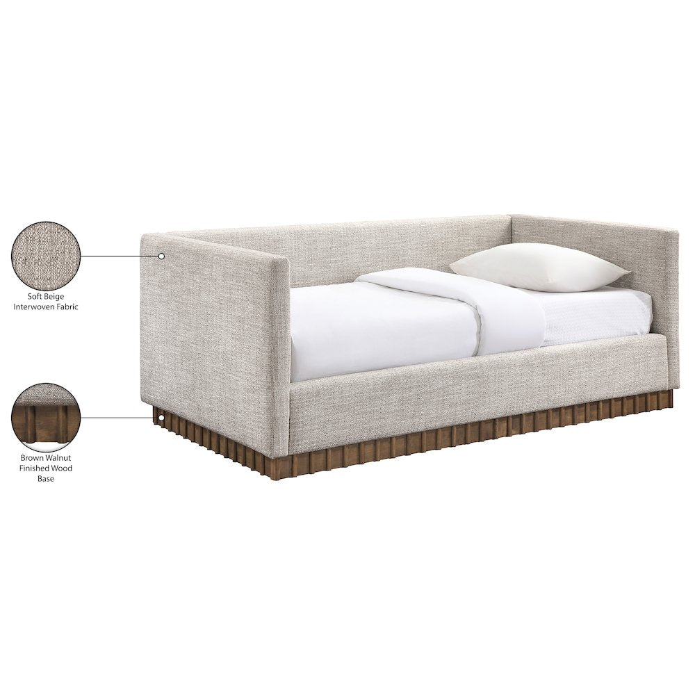 Teva Beige Linen Textured Fabric Upholstered Twin Daybed