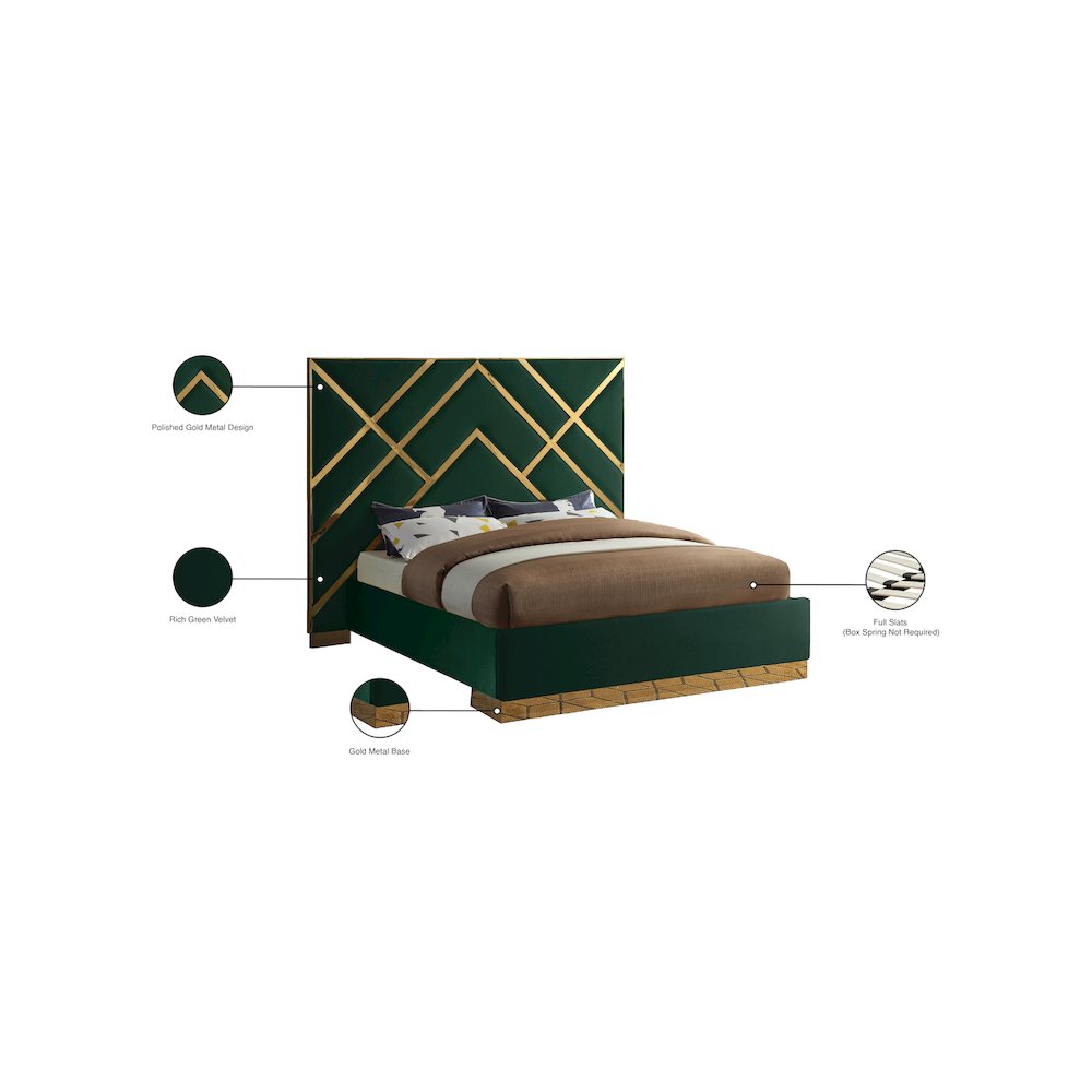 Vector Green Velvet Queen Bed