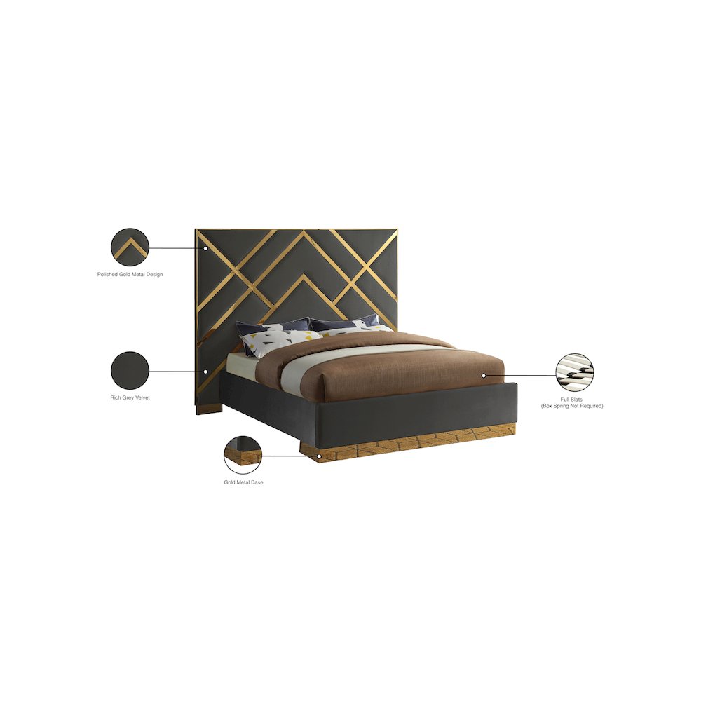 Vector Grey Velvet King Bed