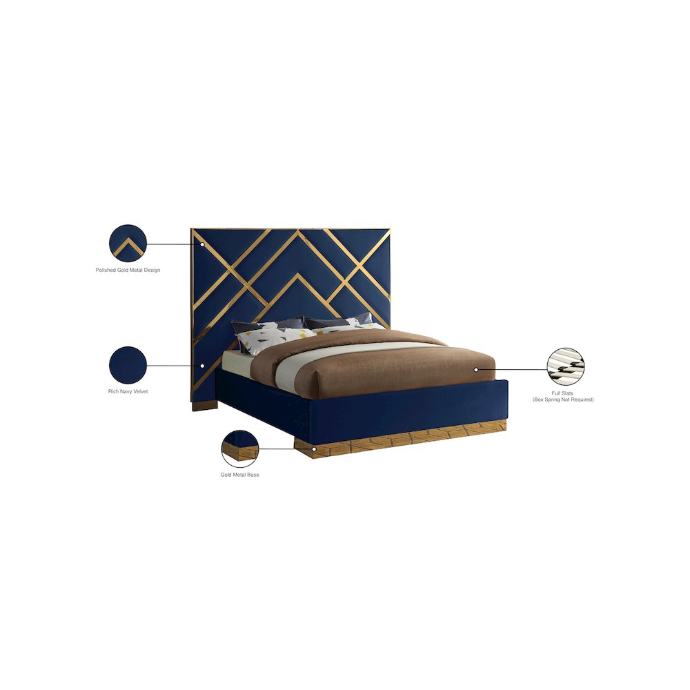 Vector Navy Velvet King Bed
