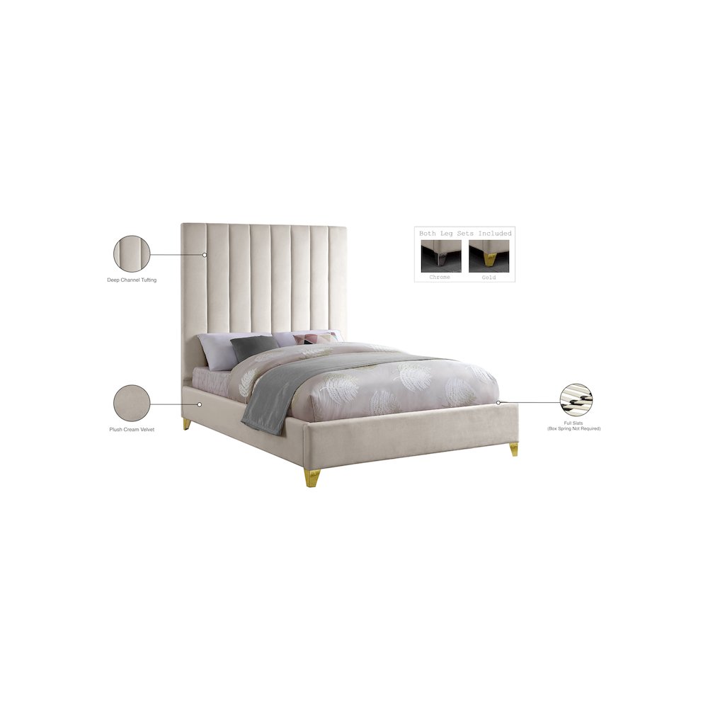 Via Cream Velvet Queen Bed