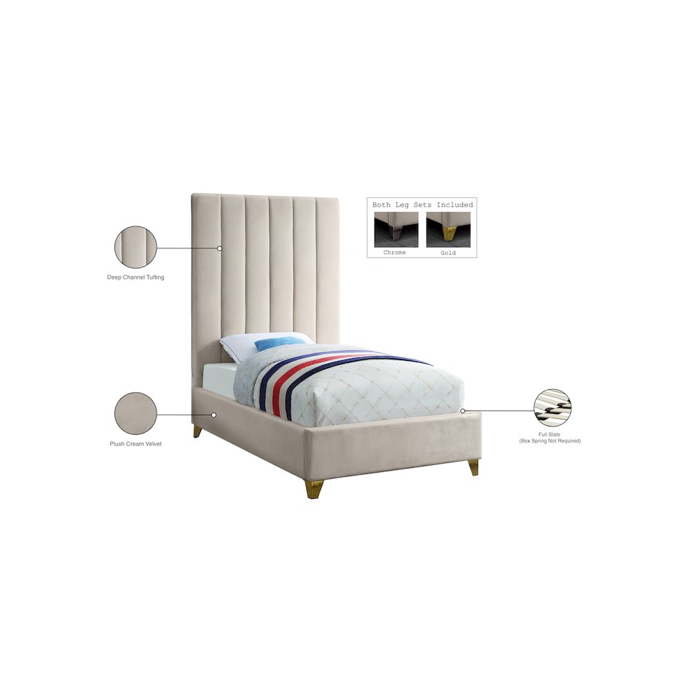 Via Cream Velvet Twin Bed
