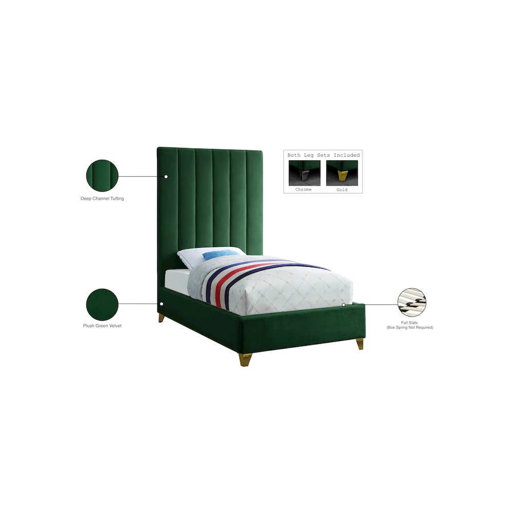 Via Green Velvet Twin Bed