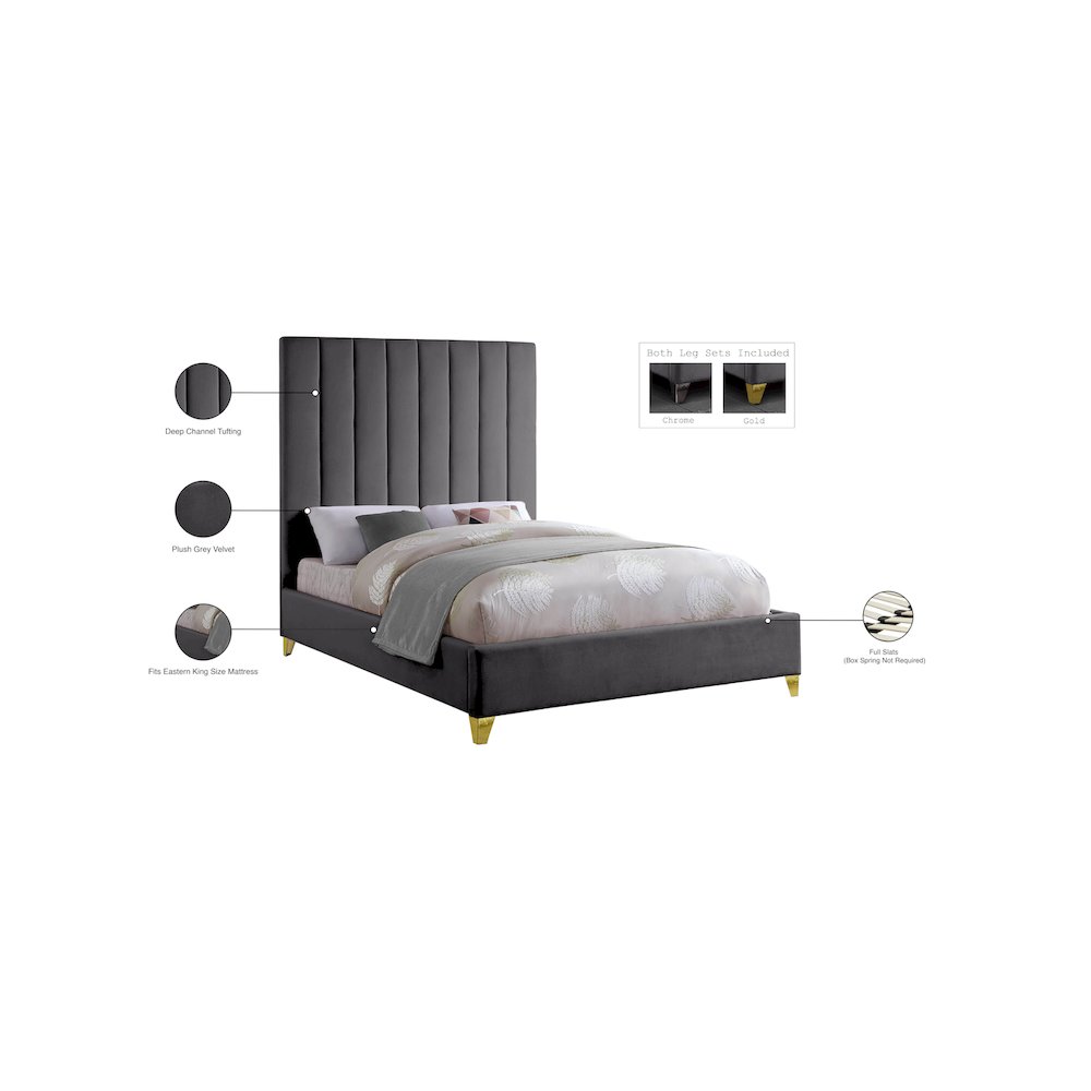 Via Grey Velvet King Bed