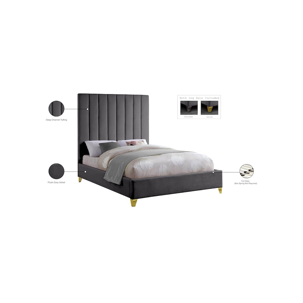 Via Grey Velvet Queen Bed
