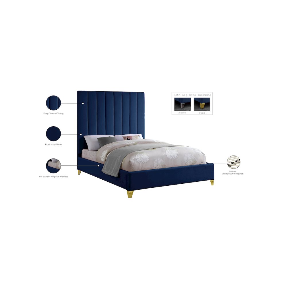 Via Navy Velvet King Bed