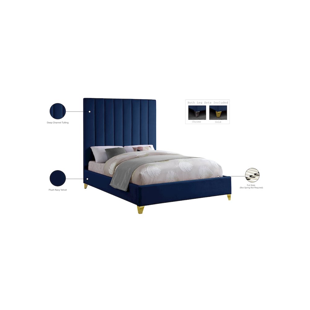 Via Navy Velvet Queen Bed