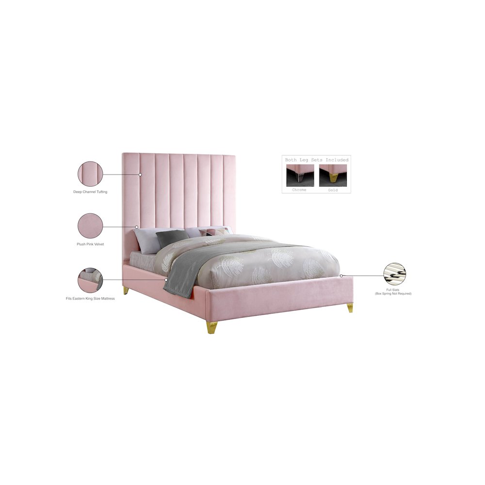 Via Pink Velvet King Bed