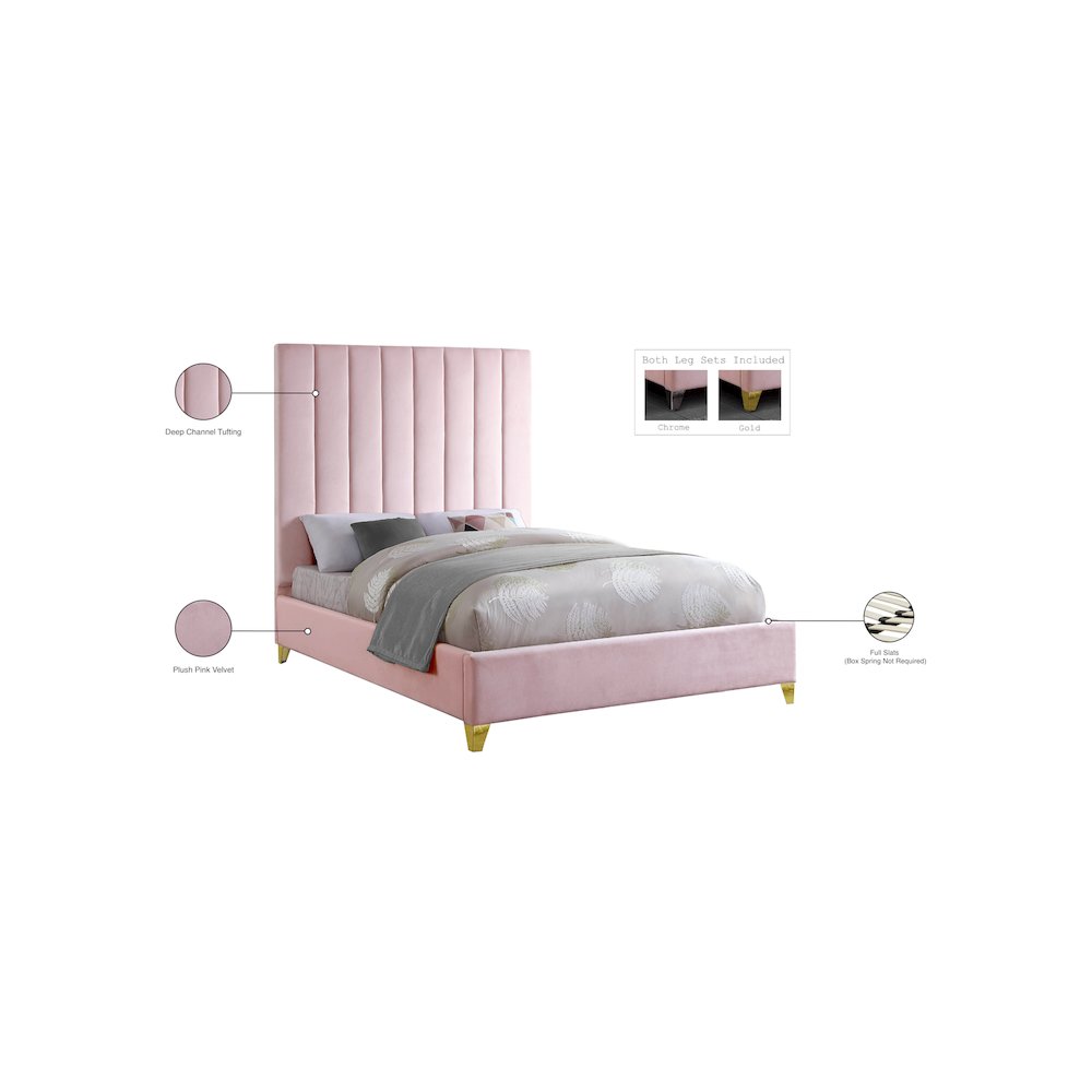 Via Pink Velvet Queen Bed