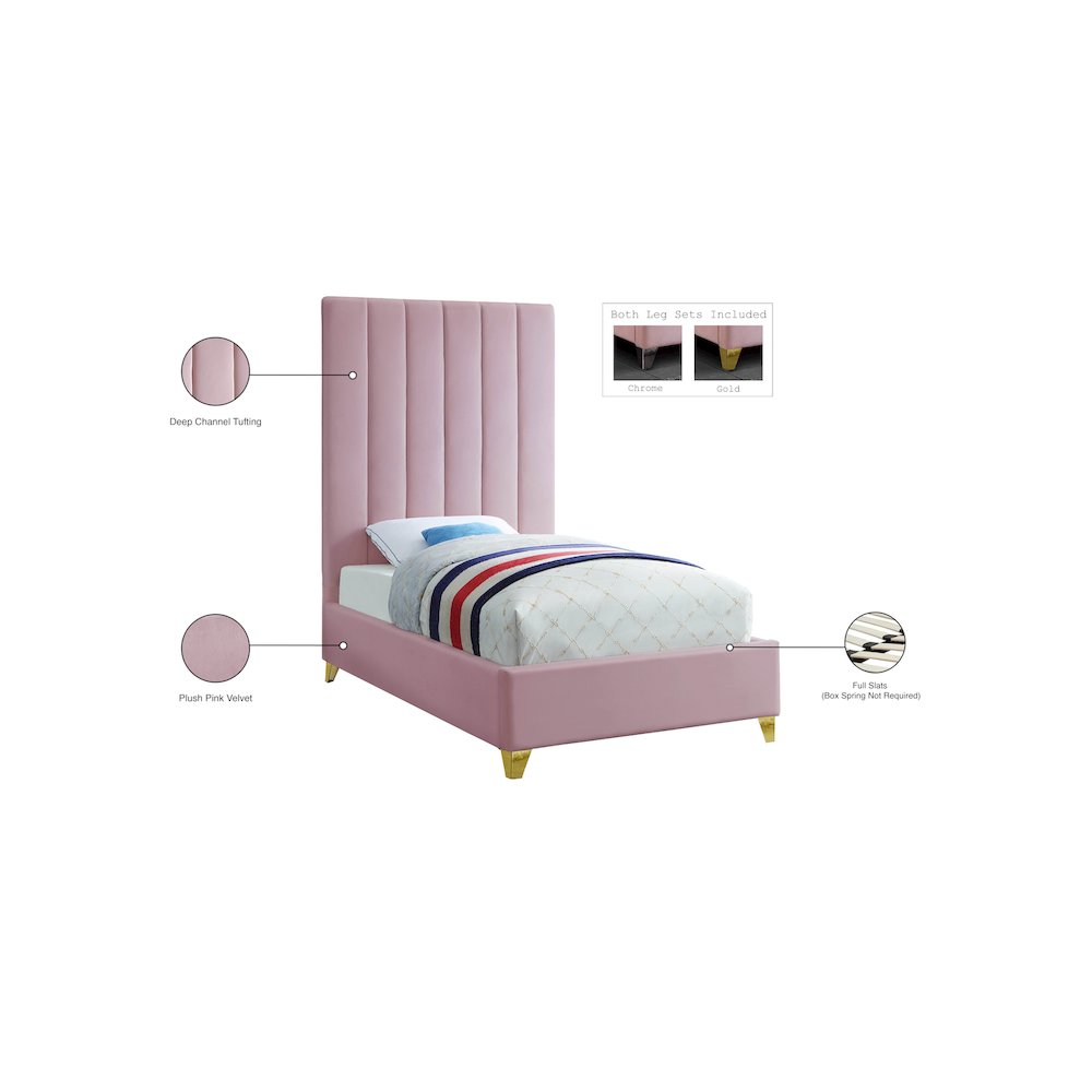Via Pink Velvet Twin Bed