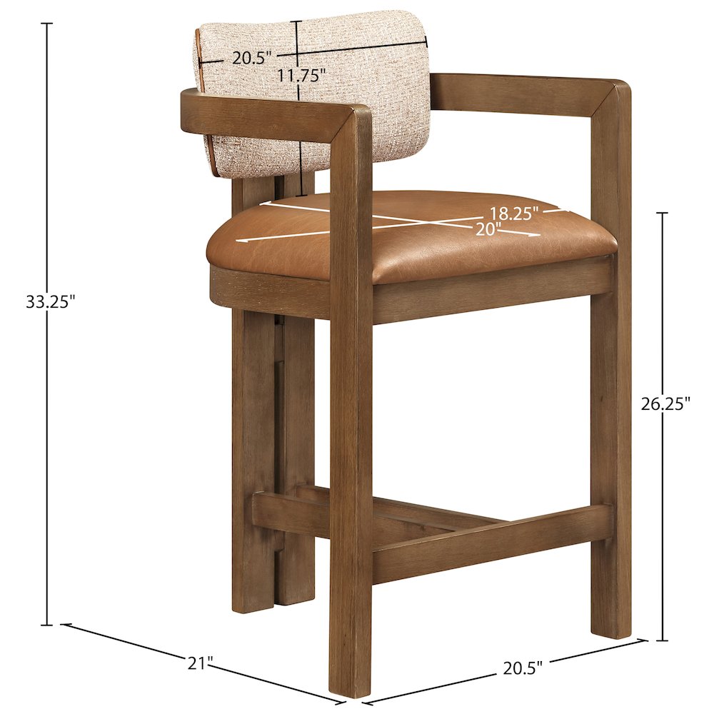 Ravina Cognac Vegan Leather and Linen Textured Fabric Upholstered Counter Stool