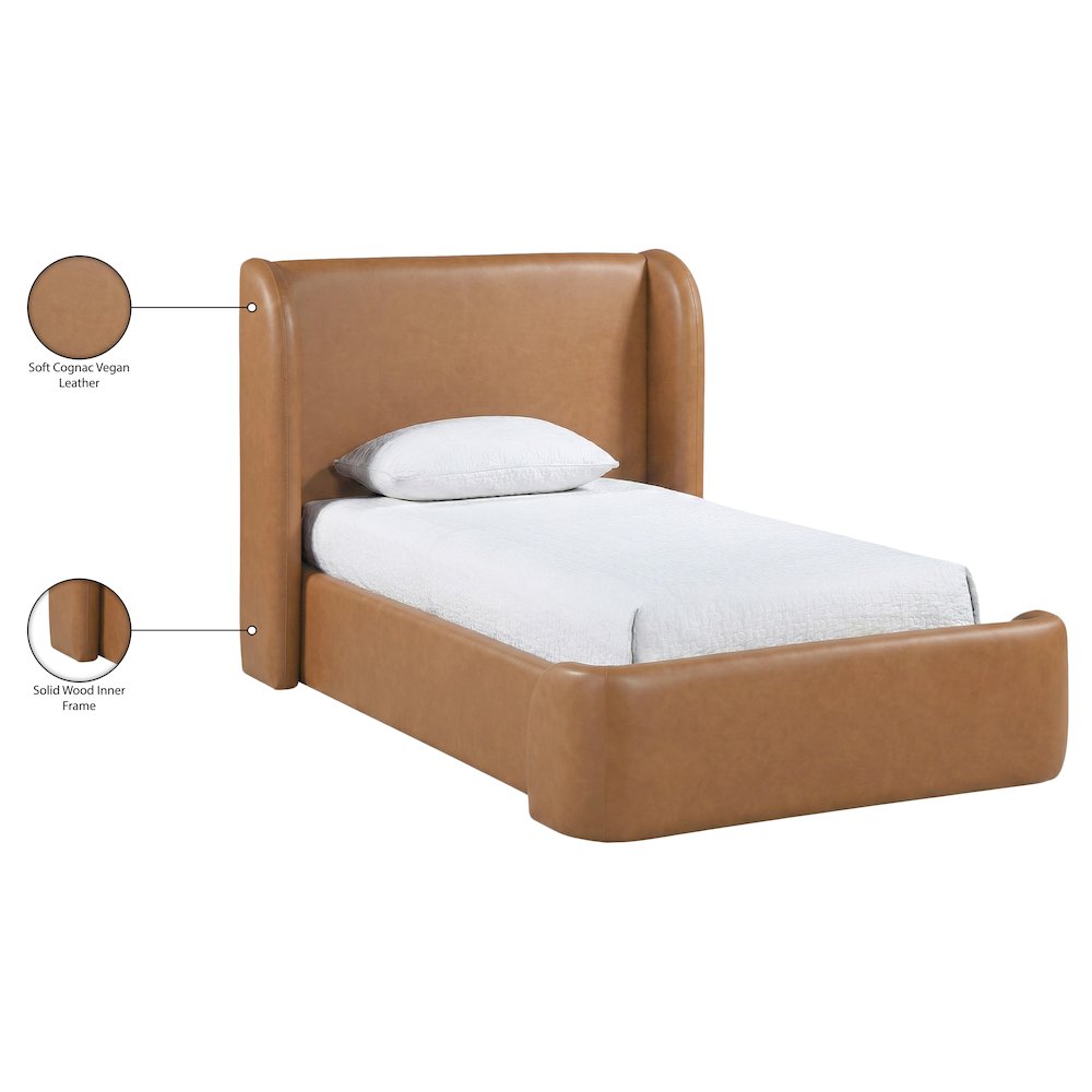 Warby Cognac Vegan Leather Upholstered Twin Bed