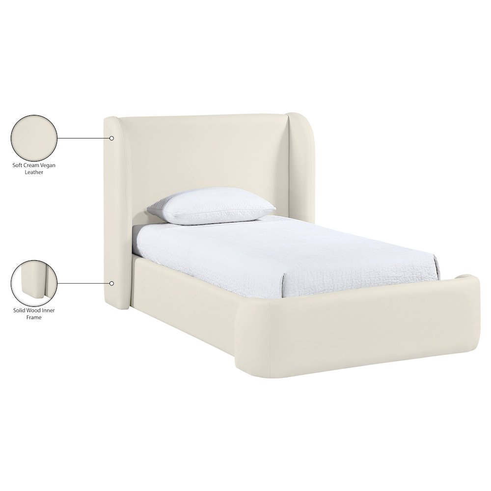 Warby Cream Vegan Leather Upholstered Twin Bed