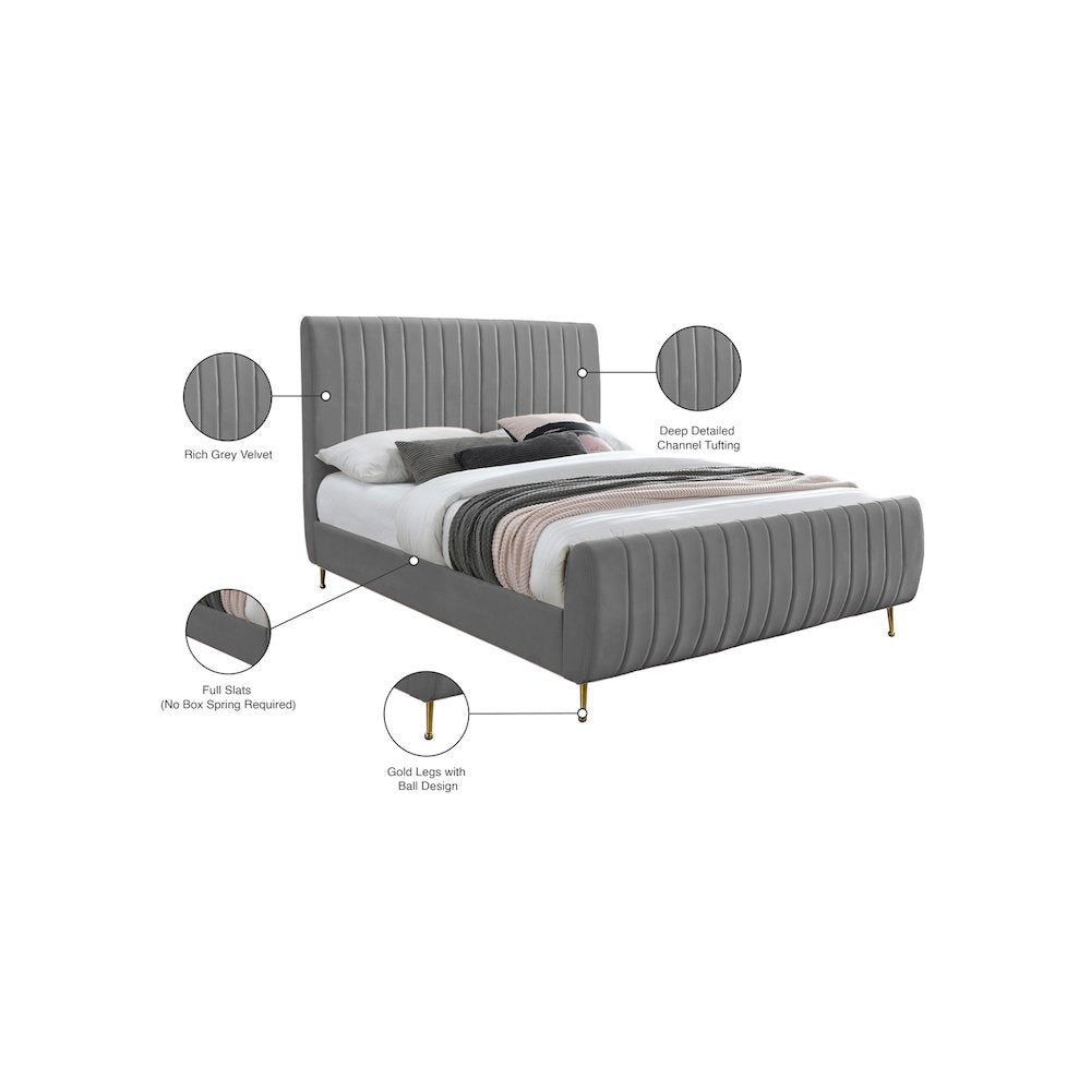 Zara Grey Velvet Full Bed