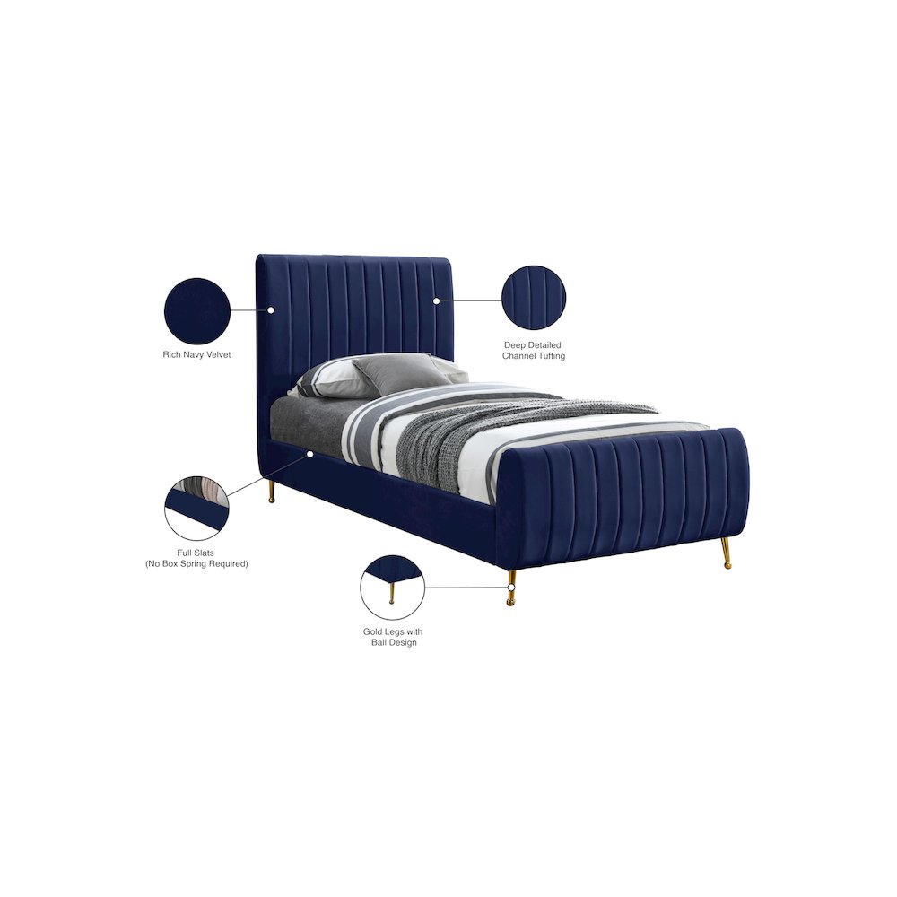 Zara Navy Velvet Twin Bed