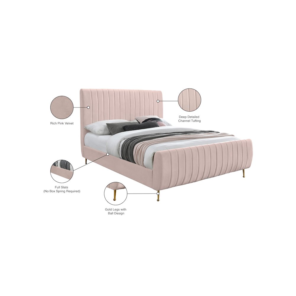 Zara Pink Velvet Queen Bed