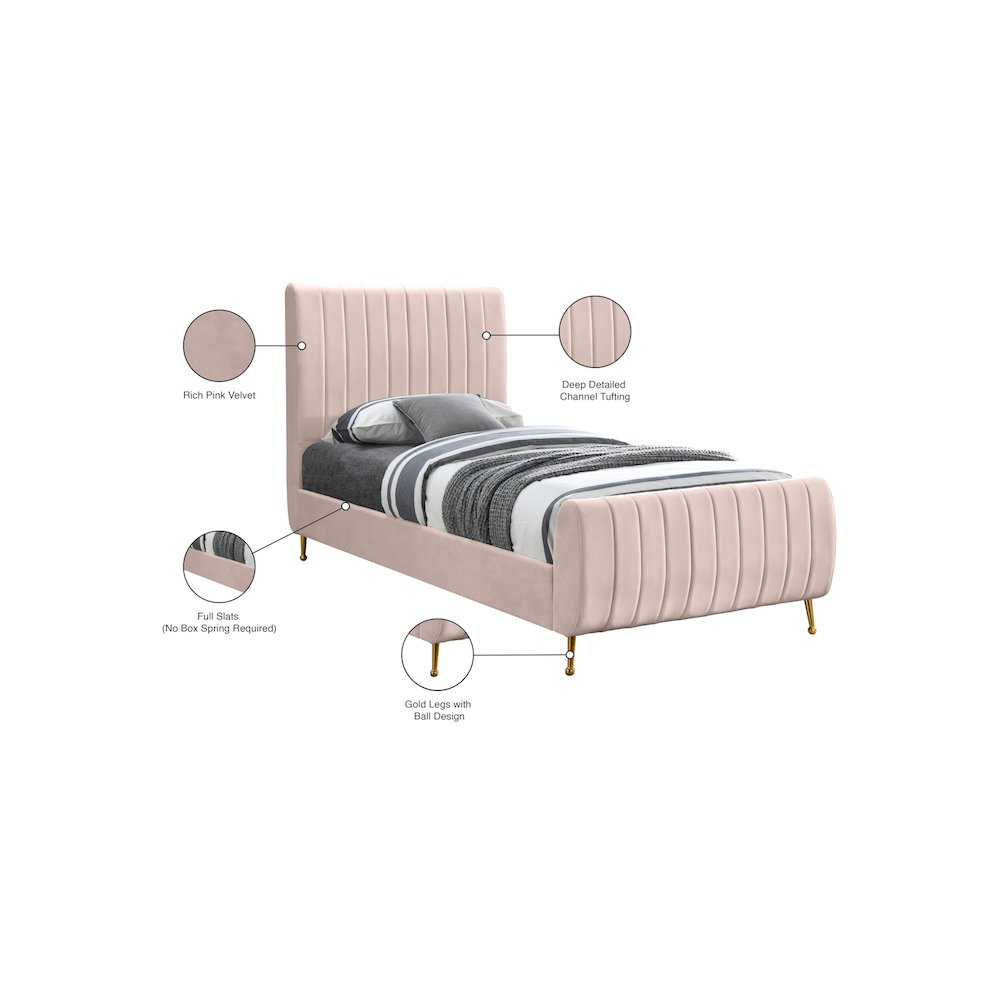 Zara Pink Velvet Twin Bed