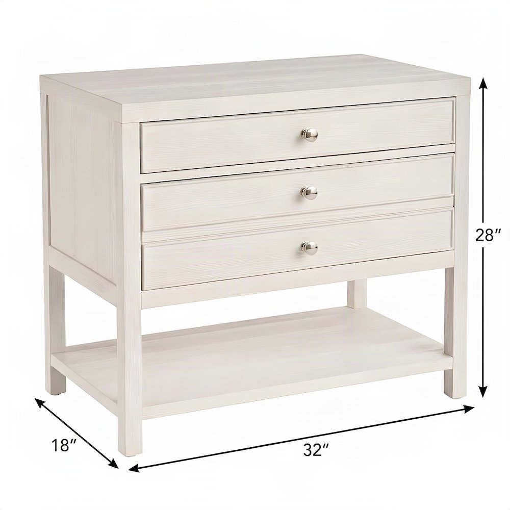 Wood Nightstand with Two Soft-Close Drawers and Open Shelf, White Sand