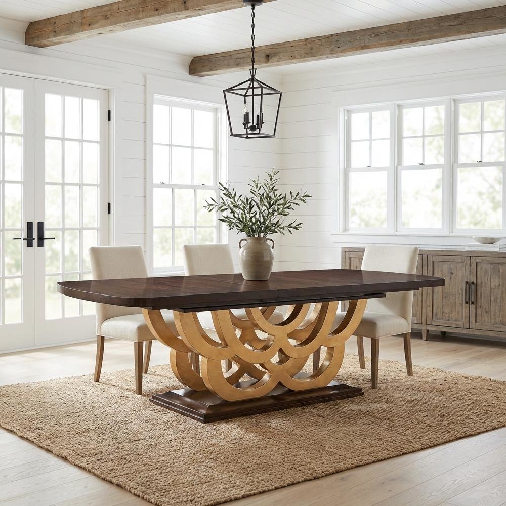 Camellia Field Rectangular Pedestal Dining Table - Warm Pecan