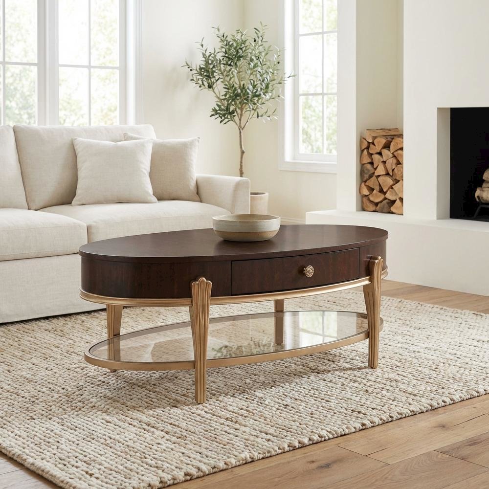 Camellia Field Oval Cocktail Table - Warm Pecan