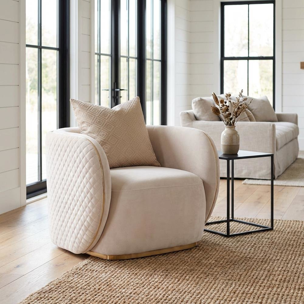 Ariana Accent Chair - Beige/Gold
