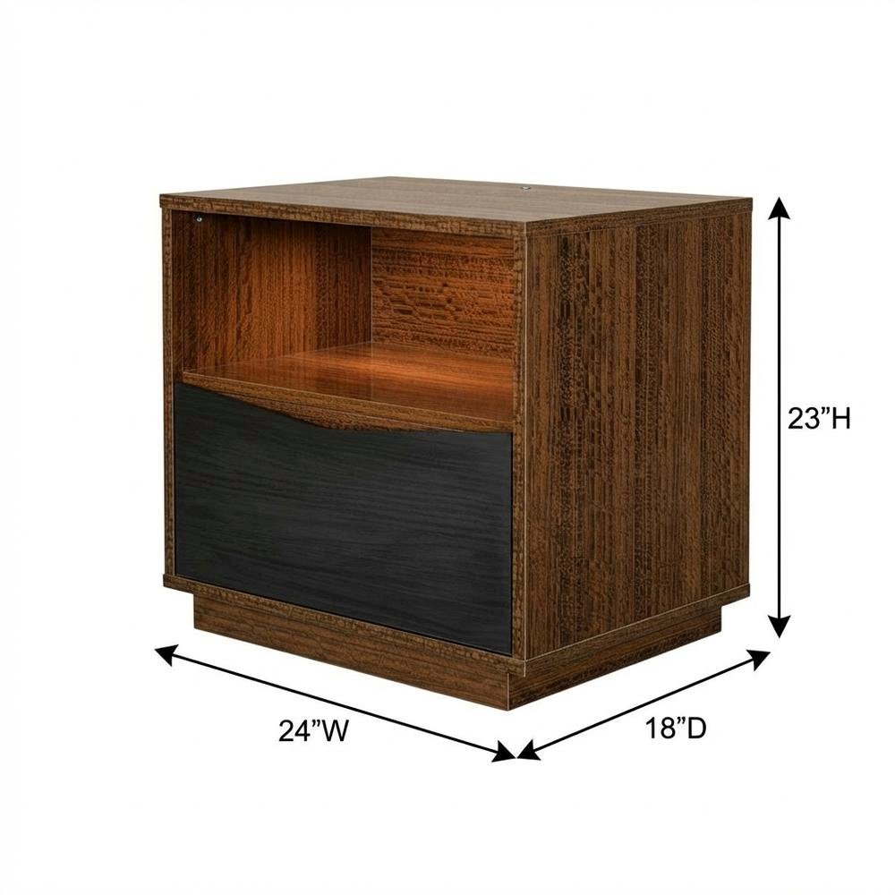 Kayner 1-Drawer Nightstand with LED Lights - Charcoal