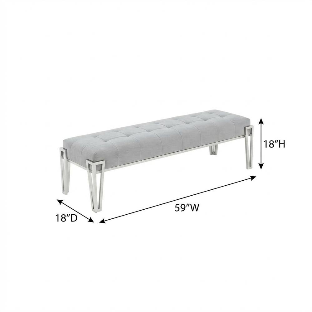 Rose Velvet Accent Bench - Gray/Chrome